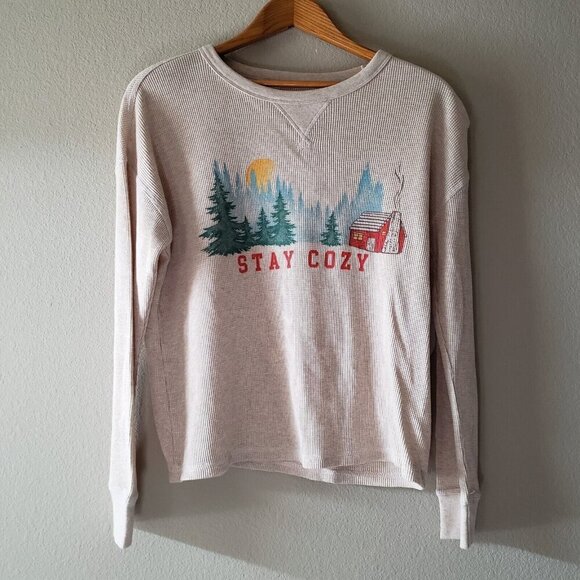 Wonder Nation Unisex Beige Stay Cozy Log Cabin Long Sleeve Waffle Knit Tee XXL - Picture 1 of 10